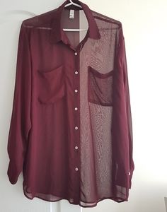 American Apparel sheer burgundy shirt